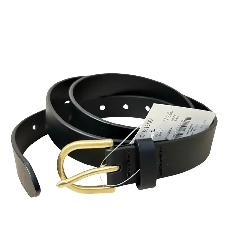 J.Crew Black Italian Leather Belt Gold Buckle Classic Minimalist Women’s M/L - Picture 1 of 7